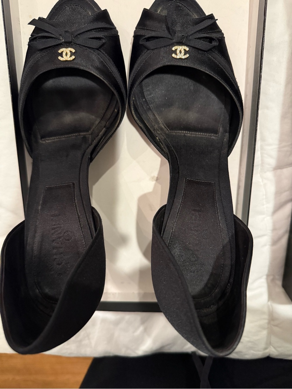 CHANEL Black Open-Side Heels with Gold CC Charm